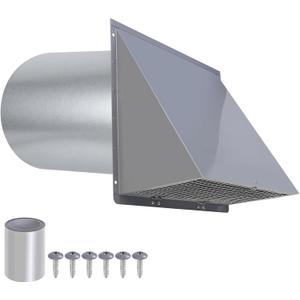 6 Inch Hooded Wall Vent with Screen and Damper,6 Inch Exhaust Vent Cover Cap for Outdoor Kitchen Range Hood Dryer Ventilation,Outside Wall Mount Extractor for House Air Exhaust, Galvanized Steel,Gray
