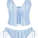 ZAFUL Tankini Swimsuits for Women Smocked Ruffles Tie Front Tummy Control | Cute swimsuit, High cut tanga tankini set, Halter tankini top, Flowy swimsuit, Cherry, Fruit, Gingham, Stripe, Floral pattern, Re-light Blue, Large