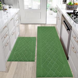 BEQHAUSE Kitchen Mats for Floor 2PCS, Kitchen Rugs Non-Slip Washable, Kitchen Runner Rug Absorbent and Stain Resistant, Floor Mat for Kitchen, Laundry & Sink, 20"x30"+20"x48", Green