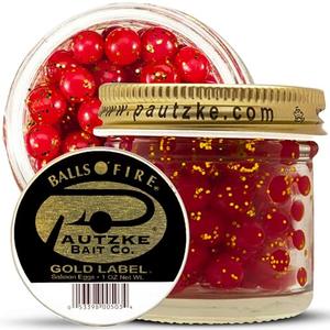 Pautzke Balls O' Fire Salmon Eggs Bait, Gold Label(Red) - Real Salmon Eggs for Trout Fishing, Soft Fish Eggs for Salmon Fishing, Can Be Used as Single Egg Salmon Bait or Salmon Egg Sacks