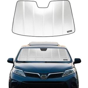 Windshield Sun Shade for Toyota Sienna 2015-2020. Reflective Aluminum Film Front Window Sunshade - BLAZBLOCK (Shiny Silver(Classic))