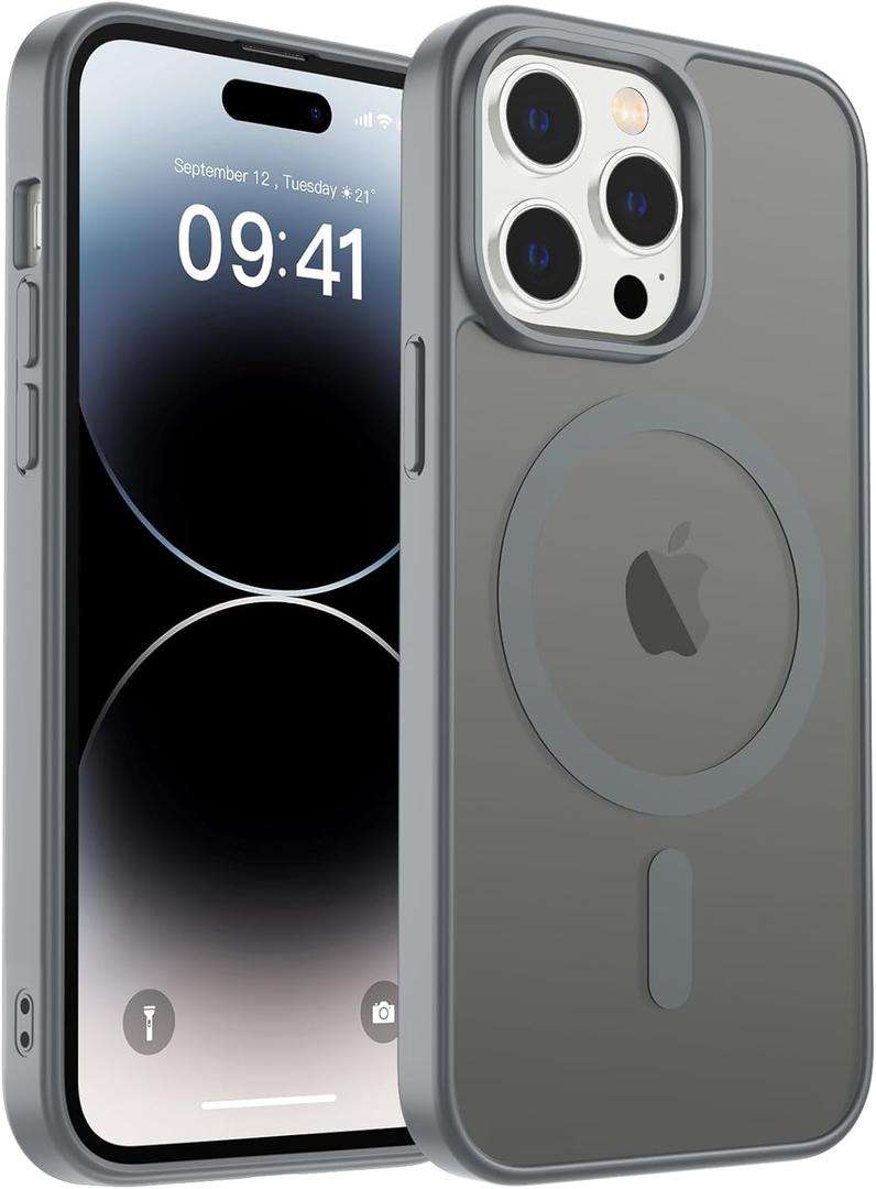 zapica Magnetic for iPhone 14 Pro Max Case, [Compatible with MagSafe] [Military Grade Drop Protection] Translucent Matte Shockproof Anti-Scratch Phone Cover, Dark Gray