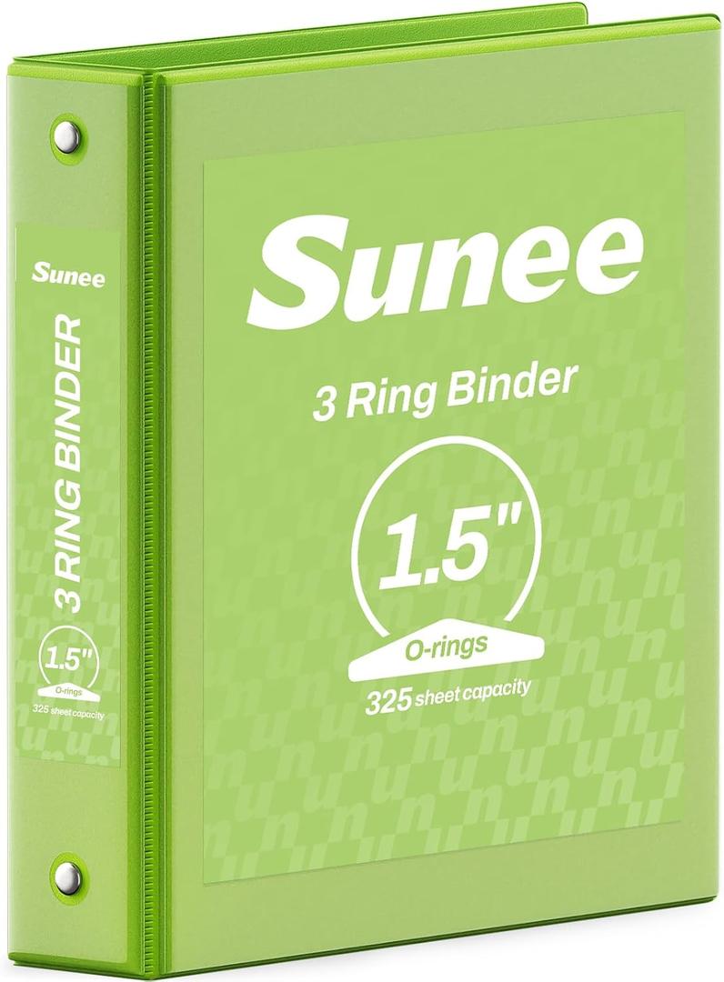 SUNEE 3 Ring Binder 1.5 Inch 1 Pack, Clear View Binder Three Ring PVC-Free (Fit 8.5x11 Inches) for School or Office Supplies, Tender Green