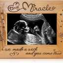 Jenaai Tiny Miracle Engraved Baby Ultrasound Picture Frame New Mom Gift Wood Sonogram Keepsake Picture Frame for Pregnancy Announcements Gender Reveal Baby Shower New Parents, Hold 3 1/2 x 5 Inch