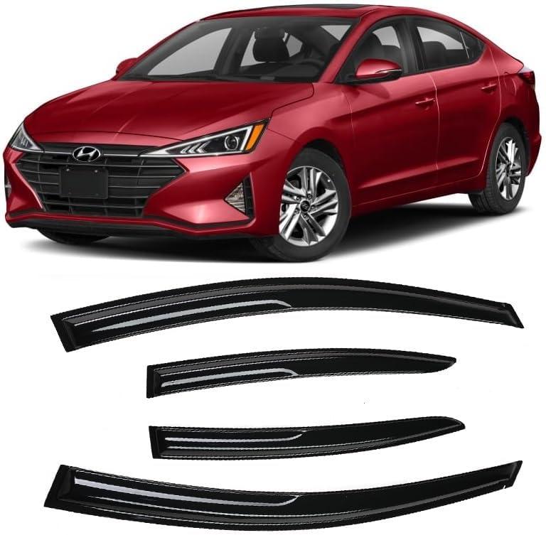 4 Pieces Smoke Tinted Tape-On Side Window Visor Deflectors Rain Guards Designed for Hyundai Elantra 2017 2018 2019 2020 SE SEL Value ECO Limited Sport