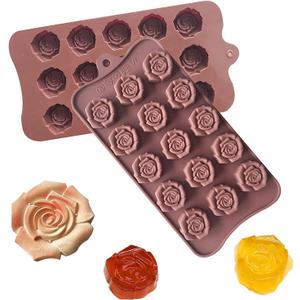 2 Pack Valentine's Day Silicone Molds Chocolate Candy Mold Rose Flower Baking Molds Non-stick Silicone Tray Fancy Shapes for Fat Bombs, Caramels, Jello, Gummy, Truffles, Ice Cubes