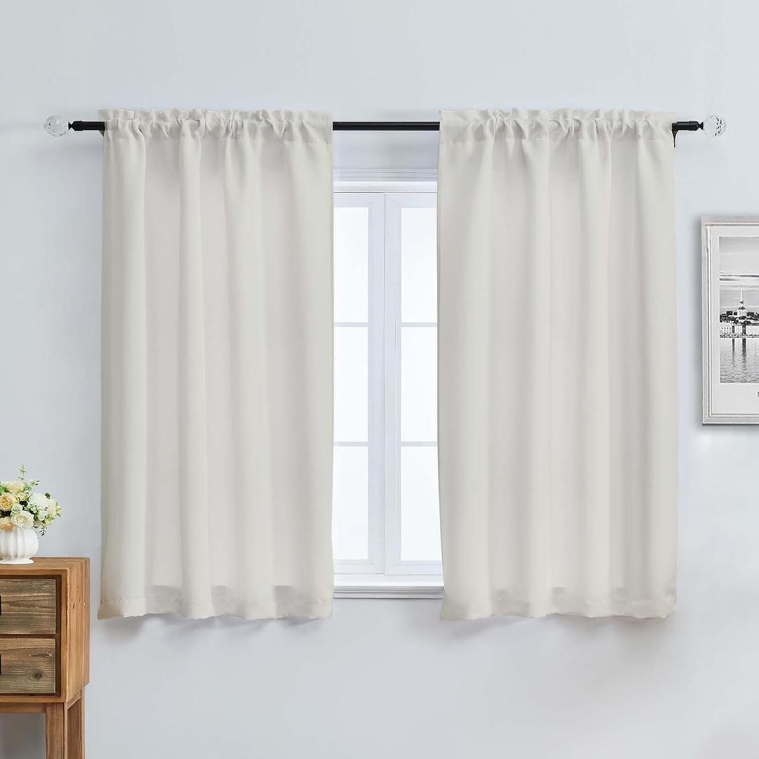 Aiyufeng Natural Short Room Darkening Curtains for Bedroom 54 Inches Long 2 Panels Set, Solid Thermal Insulated, Energy Saving Window Treatment Curtains Blackout Drapes, W40 x L54 Inch, Natural 