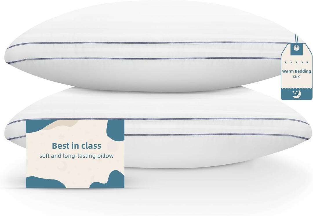 KNX- Soft/Medium Bed Pillows for Side, Back or Stomach Sleepers, 20x30 Queen Size Set of 2, Luxury Hotel Quality Pillow with Hypoallergenic Down Alternative, Machine Washable (Soft - Med/High Loft)