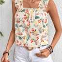 SweatyRocks Women's Sleeveless Square Neck Floral Print Ruffled Ruched Wide Strap Tank Top Blouse (M)