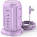 USB C Power Strip Tower, AiJoy 9 AC Outlets and 5 USB Ports Power Tower, 1200J Surge Protection, 1625W Flat Plug Extension Cord Charging Station for Home, Office Supplies, Dorm Essentials (Purple)