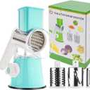 3rd Generation Rotary Cheese Grater, Mandoline Vegetable Slicer with 3 Replacement Blades, Easy to Clean Rotary Shredder for Fruit, Vegetables