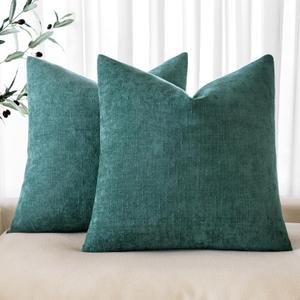 MIULEE Pack of 2 Decorative Throw Pillow Covers Soft Chenille Throw Pillows Solid Textured Cushion Covers for Spring Couch Sofa Bedroom Living Room 20x20 Inch, Teal