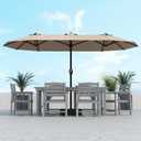 Kingdura 13ft Large Patio Umbrella with Base Included, Double-Sided Rectangle Outdoor Table Umbrella with 12 Reinforced Ribs, Crank Lift for Market Pool Deck Backyard, Beige