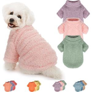 Dog Sweater, 3 Pack Sweaters for Small Dogs Girl, Dog Clothes for Medium Dogs Male or Boy, Ultra Soft and Warm Puppy Coat for Winter Christmas (Medium, Light Pink+Lake Green+Light Purple)