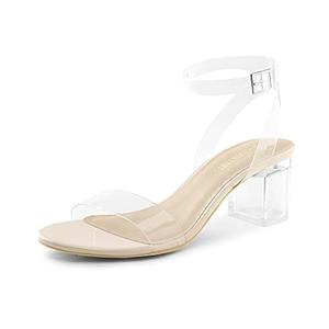 DREAM PAIRS Women's Open Toe Ankle Strap Low Block Chunky Heels Sandals Party Dress Pumps Shoes,Size 11,Nude/Clear,Carnival