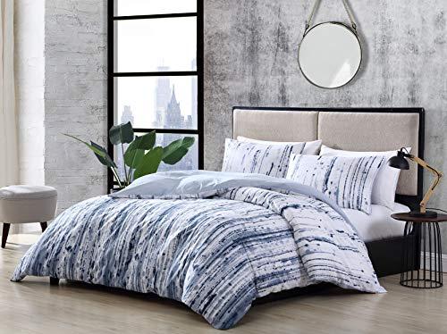 City Scene - King Duvet Cover Set, Reversible Cotton Bedding with Matching Shams, Modern Bedding Set (Sokal Blue, King)