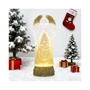 Angel Christmas Water Globe Lantern Gloden Glitter Water Lantern Battery Operated or USB Powered with 6H Timer for Christmas Party Home Table Decorations Gifts (Gold Angel)