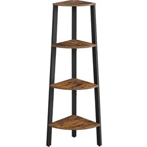 VASAGLE Corner Shelf Stand, 4-Tier Corner Bookshelf, Industrial Ladder Shelf, Plant Stand for Living Room, Office, Kitchen, Rustic Brown and Black ULLS34X