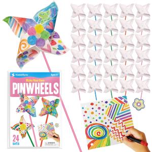 24 Pack DIY Pinwheels Craft for Kids - Summer Spring Crafts for Kids 3-5, 4-6, 4-8 - Fun & Easy Assembly, Bulk STEM Educational Activity for Mother Day, Classroom, Birthday, Party Favor