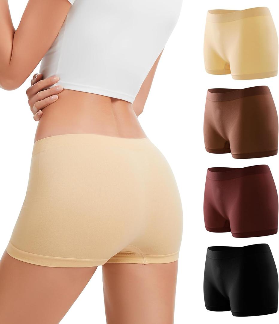 dmuveo Boy Shorts Underwear For Women Seamless Full Coverage Briefs Soft Stretch Boxer Shorts Panties 4 Pack (XX-Large, 4pack)