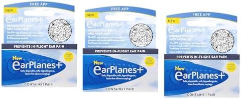 Original Adult EarPlanes by Cirrus Healthcare Earplugs Airplane Travel Ear Protection Bonus Pack (3 Pair)