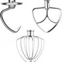 3 x 3-Piece Stainless Steel Mixer Attachment Kit for KitchenAid 4.5/5 QT Tilt-Head Mixers, K45WW Wire Whip, K45DH Dough Hook & K45B Coated Flat Beater, Baking Essentials Set, Dishwasher Safe