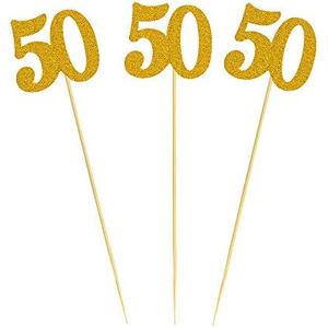 12PCS 50th Birthday Centerpiece Sticks Glitter Number 50 Table Centerpieces Flower Toppers for Anniversary Reunion and Party Decorations (Gold)