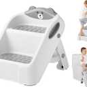 Step Stool for Toddlers, Toddler Step Stool for Bathroom Sink, Foldable Non-Slip Kids Stool with Handle, 2 Step Stools for Kids, Toddler Stool for Kitchen Bedroom Counter Sink (Grey)