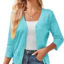 GRACE KARIN Lightweight Summer Cardigan Trendy Patterned Sweater Shrug Elegant Knitted Bolero Sweater Top Aqua Blue S