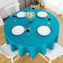 FOLINS&HOME 2 Pack Teal Round Tablecloth - 60 Inch Waterproof 210 GSM Wrinkle Free Polyester Circle Table Cloth, Spillproof Washable Wipeable Table Cover for Party, Wedding, Dining (2 Pcs)