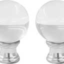 Ball Shaped Glass Lamp Finials, Clear Lamp Shade Top Screw Cap Knob for Decoration - 2Pcs Silver
