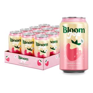 Bloom Pop Prebiotic Soda 12 Pack, Strawberry Cream Flavor, 12oz Cans | Prebiotic Soda for Gut Health, Low Calorie Soda, No Caffeine, Healthy Soft Drink Alternative (EXP 10/31/26)