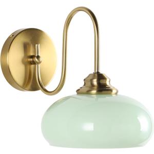 KCO Lighting Mid Century Modern Wall Sconce Vintage 1-Light Green Glass Wall Sconce Antique Brass Wall Light Fixture Brushed Gold Bathroom Vanity Light Hallway Sconces Wall Lighting