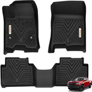 YITAMOTOR Floor Mats Compatible with Chevrolet Chevy Colorado Crew cab 2023 2024 2025 & GMC Canyon 2023 2024 2025, TPE All Weather Protection Slush 1st & 2nd Row Floor Liners, Black