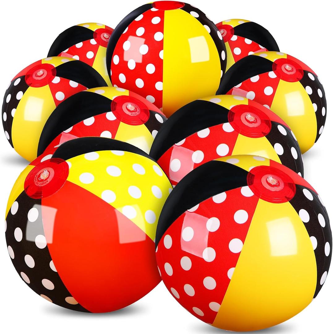 Leyndo 12 Pack Themed Beach Ball for Kids 7.87" Bulk for Summer Pool and Beach Game Gifts and Birthday Party Supplies and End of The Year Class Party Decorations Favor (Red, Black)