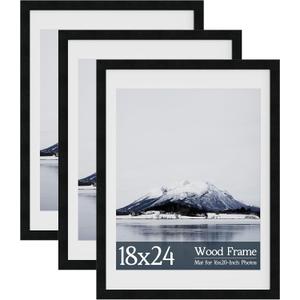 18x24 Poster Frame 3 Pack, Fits 12x16 with Mat or 18x24 Without, Black Wood