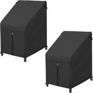 Porch Shield Patio Stackable Chair Covers - Waterproof Outdoor Stack of Chair Cover 2 Pack - 27W x 33D x 46H inch, Black