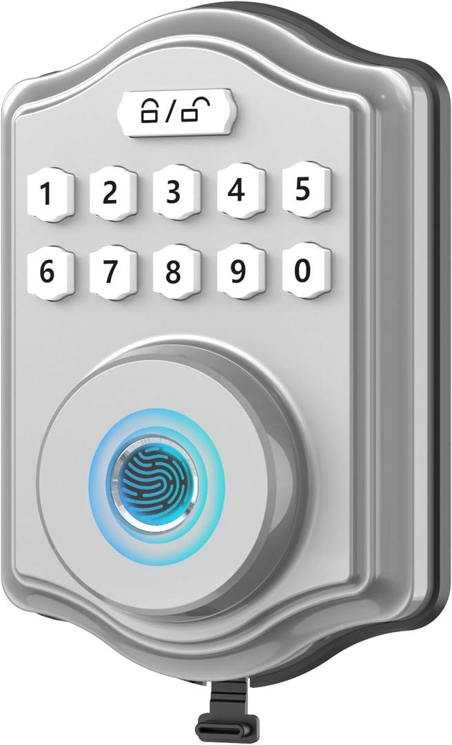 52HZ Fingerprint Door Lock, Keyless Entry Door Lock with Code, Voice Guidance Electronic Keypad Deadbolt Smart Locks for Front Door, Anti-Peeping Password, Auto Lock, Easy to Install, Silver