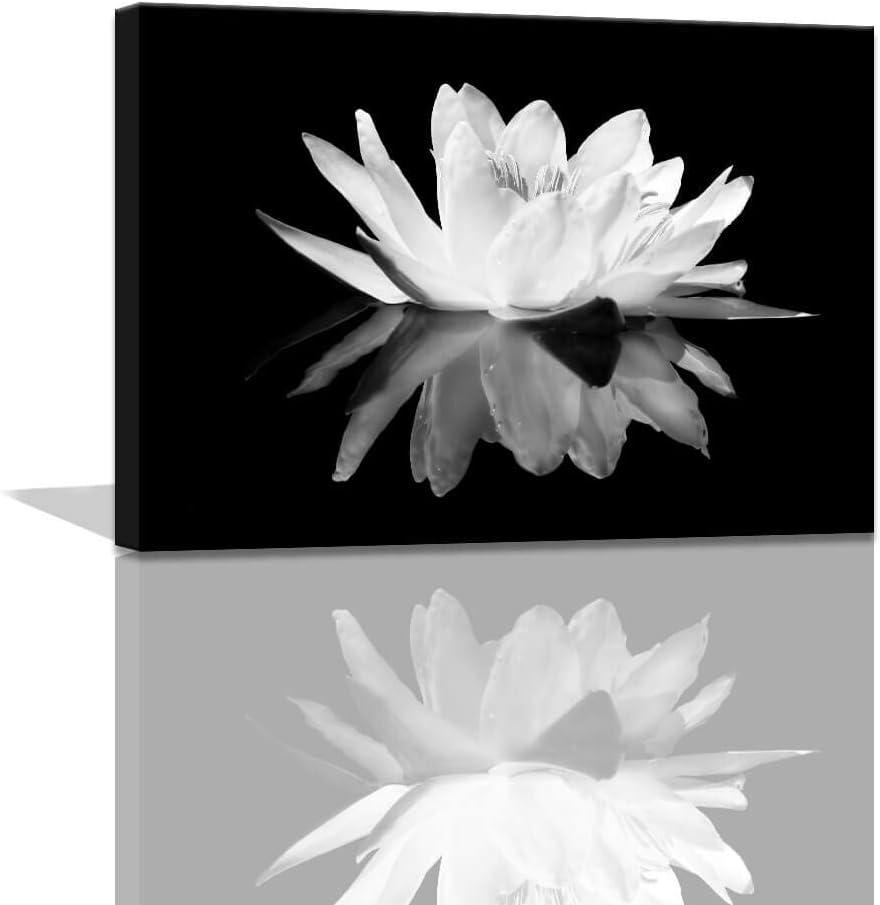 3 x Black and White Wall Art for bathroom Lotus Flower Canvas Wall Pictures Simple Life Floral Blossom Pictures Prints on Canvas Wall Decoration for Bedroom Dorm Decorations for College Girls 12x16inch