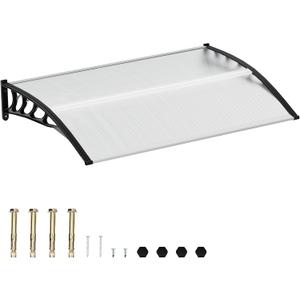 58.5x35 Inch Patio Window Awning Shade, Polycarbonate Door Entrance Canopy Cover Protection for Sunshine & Rain, Transparent with Black Edge