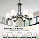 6 Light Modern Black Chandeliers, Farmhouse Dining Room Light Fixtures Over Table Rustic Chandeliers for Kitchen Island with Frosted Glass Shade for Living Room Foyer Height Adjustable 47.2’’, Medium-6 Light