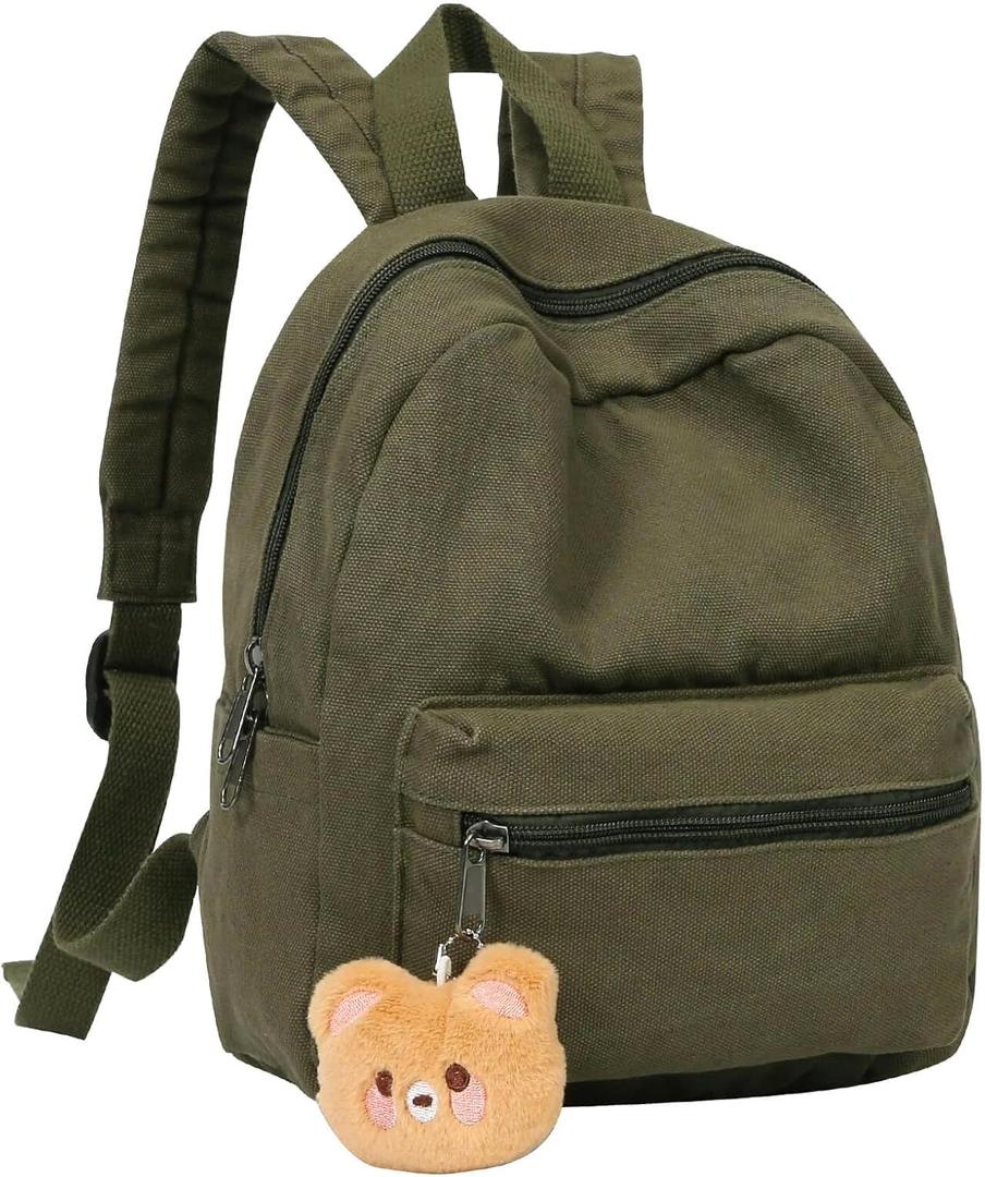 Phaoullzon Teen Girls Mini Backpack Purse Kids Canvas Small Tiny Cute Bag,Olive green