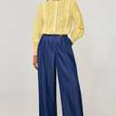 Womens Dressy Casual Lace Blouse Cotton Long Sleeve Button Up Shirts Tops25H003  (Yellow, XS)