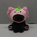Axolotl Plush Toy, 8inch Kawaii Black Cat Wear Strawberry Plush Removable Hood, Cute Plushies Soft Stuffed Animal Doll, Valentine's Day Birthday Gift for Kids Boys Girls Adults (Pink)