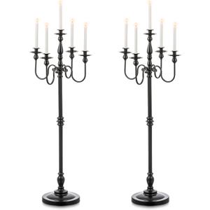 Candeldo Floor Candelabra Candle Holder: 48 Inches Black Candelabras Set of 2 Halloween Decor 5 Arm Tall Dinning Tables Centerpieces Modern Candles Stand Fireplace Decoration