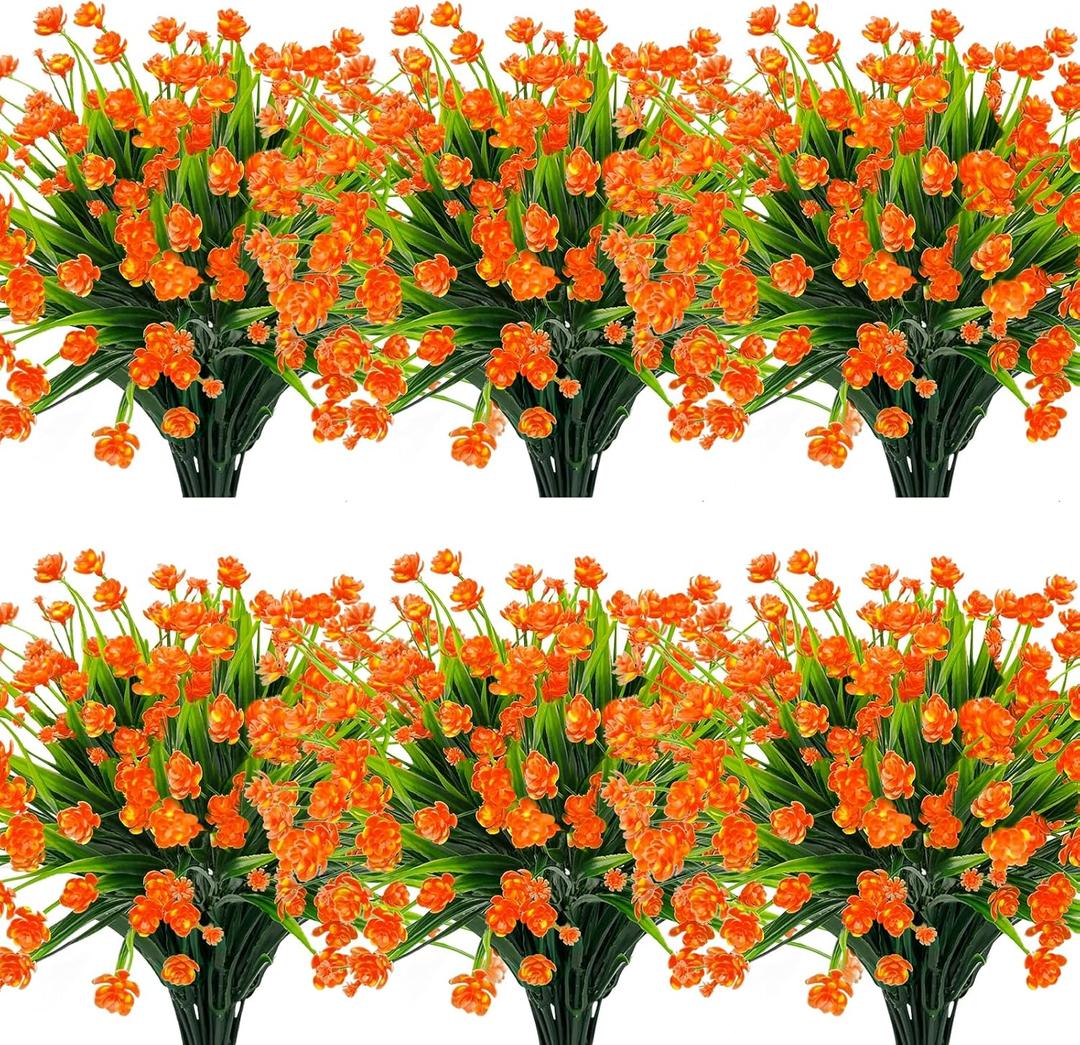 12 Bundles Artificial Flowers for Outdoors Faux Mums for Fall Decor, UV Resistant Artificial Plants Fall Flowers Fake Mums for Autumn Indoor Outdoor Garden Porch Window Wedding Cemetery(Orange)