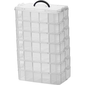 Sooyee 7 Layers Stackable Storage Container, 70 Adjustable Compartments Stackable Storage Container for Kids Toys, Art Crafts, Jewelry, Supplies, Mini Case & Letter Sticker Included,Clear