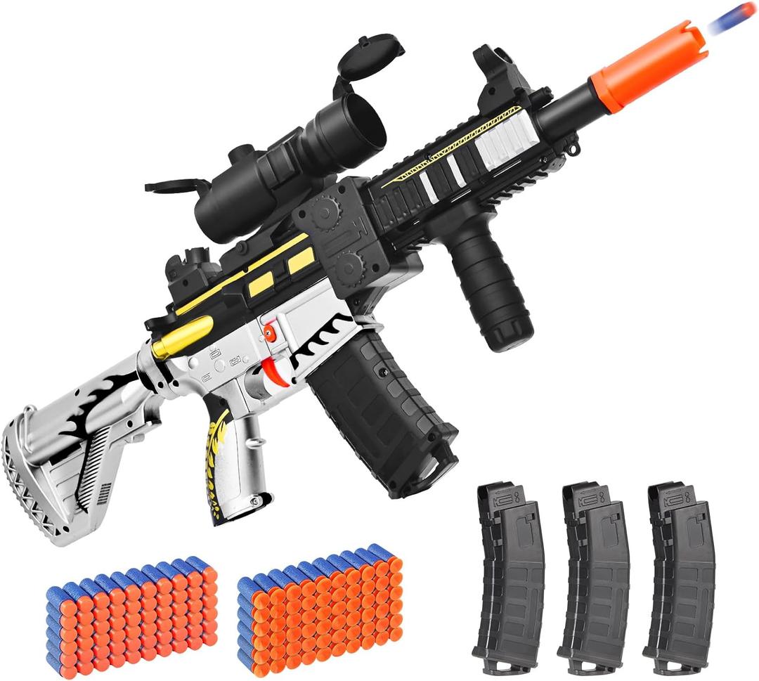 Realistic Toy Foam Blaster Gun - Electric Sniper Rifle with Scope 120 Soft Bullets 3 Magazines, Automatic Dart Gun for Boy Ages 8-12 Years Old, Indoor Outdoor Gifts for Adult Kid Christmas Birthday 