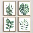Drsoum Botanical Canvas Framed Wall Art Watercolor Green Leaf Tropical Plant Art Prints Boho Decor for Bedroom Bathroom Kitchen Home Office Decorations 8"x 10"x 4pcs