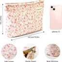 Aesthetic Makeup Bag Cotton, Quilted Floral Make up Bags, Travel Toiletry Bag Women, Daily Use Cosmetic Bags for Girls, Pink Makeup Bag for Purse, Cosmetics Organizer Pouch (Pink)